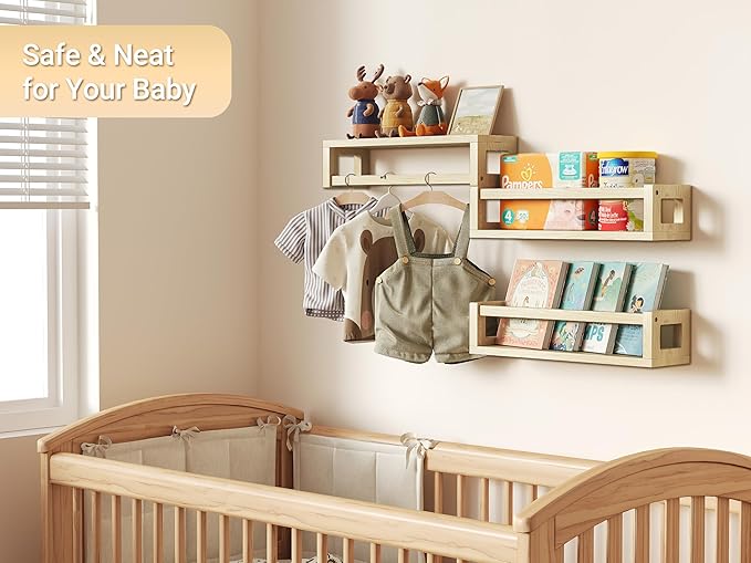 TidyCorner Upgraded Thick Floating Shelves, Solid Wood Bookshelf