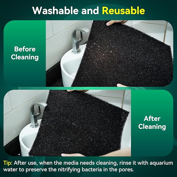 Borlech Aquarium Bio Filter Sponge Pad - Cut-to-Size Aquarium Filter Media for Fish Tank, Pond, Sump - Mechanical & Biological Filtration (18.5"x18.5"x0.8", 35PPI, 2 Pack)