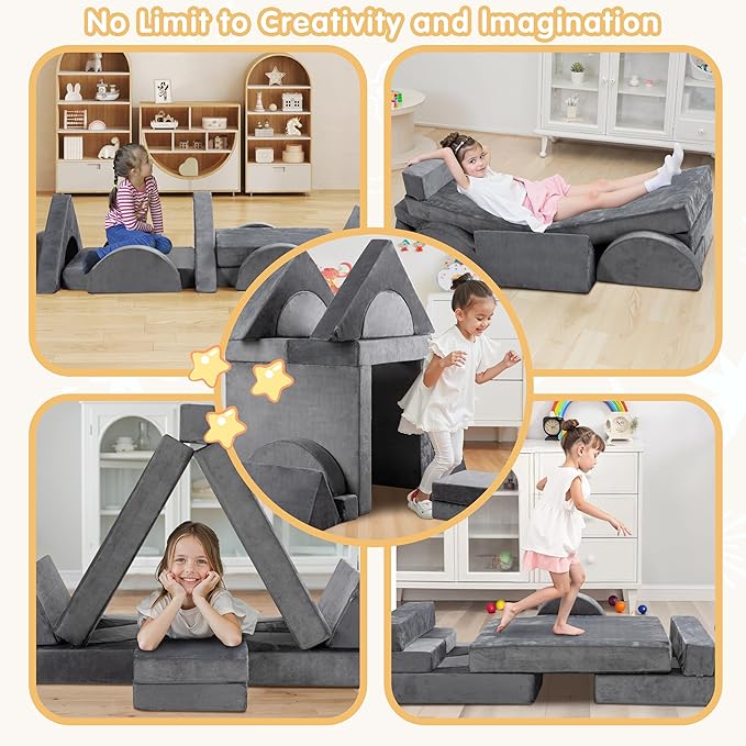 JY QAQA 18Pcs Modular Kids Play Couch Set, Toddler Sectional Sofa