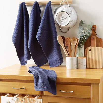 DII Basic Terry Collection Waffle Dishtowel Set, Solid French Blue, 4 Piece