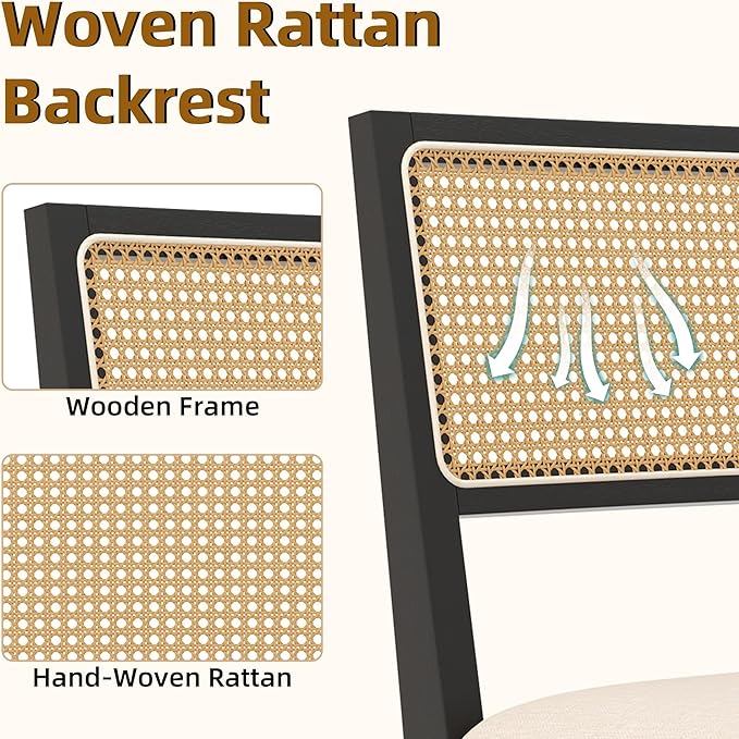 Westice Rattan Dining Chairs Set of 2, Farmhouse Natural Dining Room Chairs