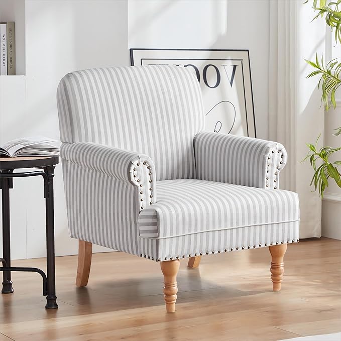 HUIMO Linen Fabric Accent Chair, Mid-Century Modern Armchair