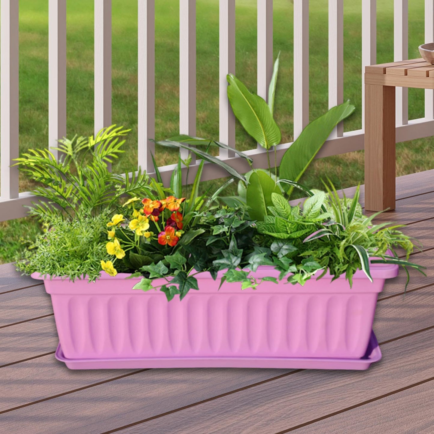 Sdlnklm Rectangular Planter Box for Gardening on Balcony Or Deck, Purple