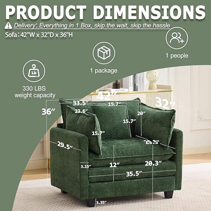 Modular Sectional Sofa Cloud Couch, Deep Seat Washable Chenille Fabric Sofa