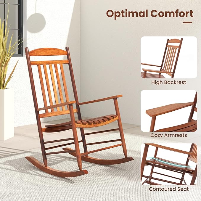Tangkula 3-Piece Outdoor Poplar Wood Rocking Bistro Set, High Back Front Porch