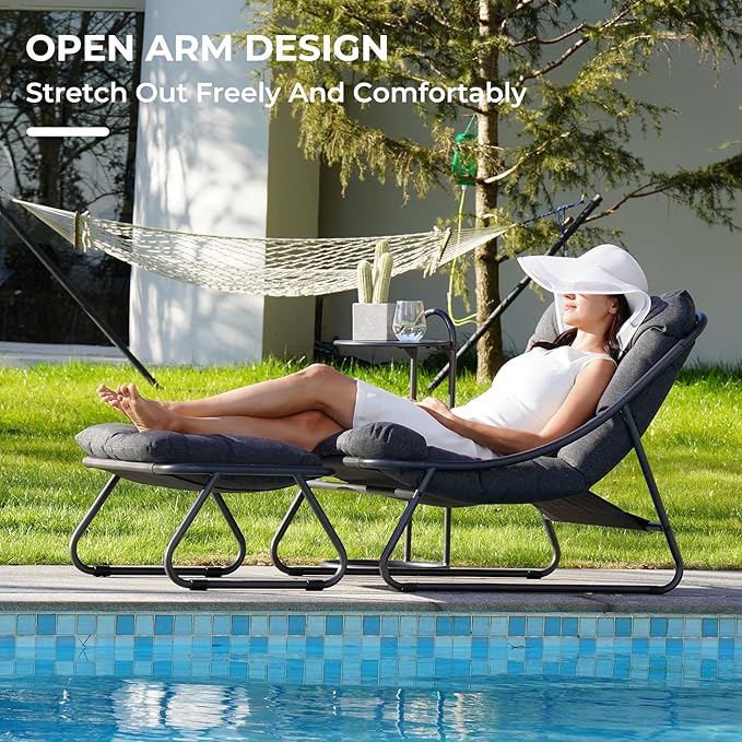 Grand patio Outdoor Chair with Ottoman, Comfy Lounge Chair with Puffy Cushion