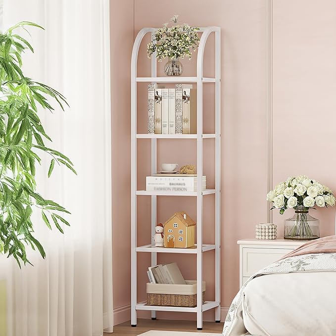 Hzuaneri Bookcase Bookshelf, Tempered Glass Arched Bookshelf