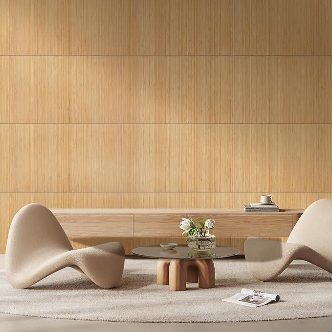 OUZUGIE 1 Pack 96x24 Inch Natural Bamboo Wall Panel – Yellow Burned Pole Wrap