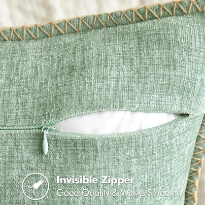 MIULEE Pack of 2 Summer Throw Pillow Covers 18x18 Inch Greyish Green Farmhouse Decorative Pillow Covers with Stitched Edge Soft Chenille Solid Dyed Pillow Covers for Couch Sofa Bed Living Room