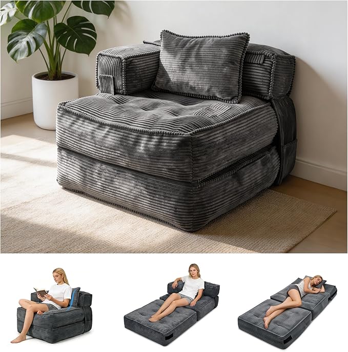 Folding Sofa Bed Chair with Armrests, Convertible Futon Couch Sleeper Chair