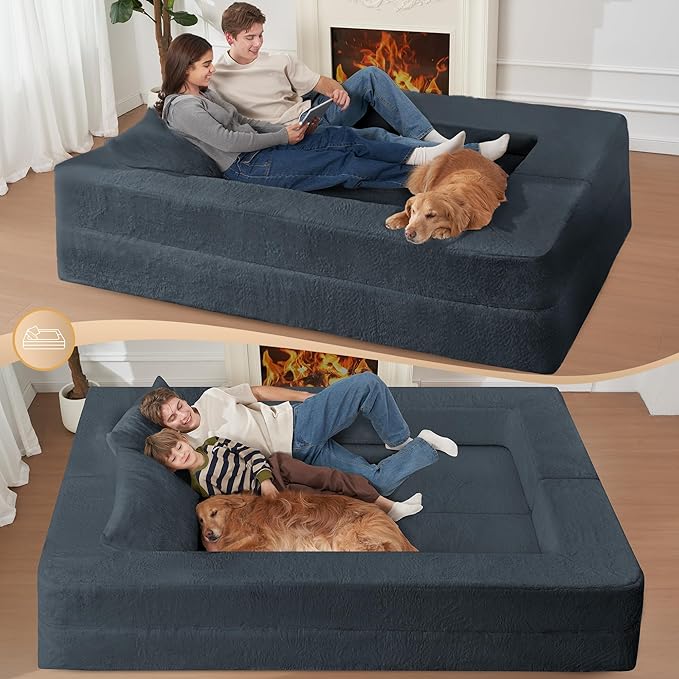 Folding Bean Bag Chair for Adults, 3-in-1 Bean Bag Couch Faux Fur Floor Sofa