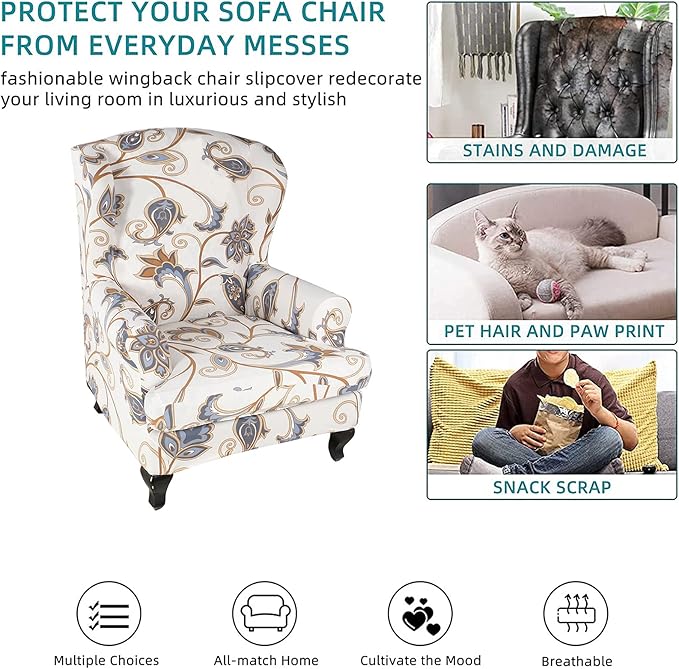 KRFOONN Wingback Chair Cover Slipcovers 2 Piece Stretch Wing Chair Covers