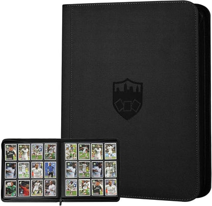 12 Pocket Ringless Side Loading Trading Card Binder, 720 Cards PU Fixed Page Zipper Card Album for TCG Sports Game Cards, Not Fit Top Loaders (Black)