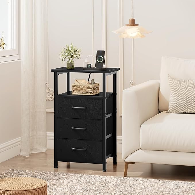 Vagusicc Nightstand with Charging Station, Bedside Table with USB Ports and