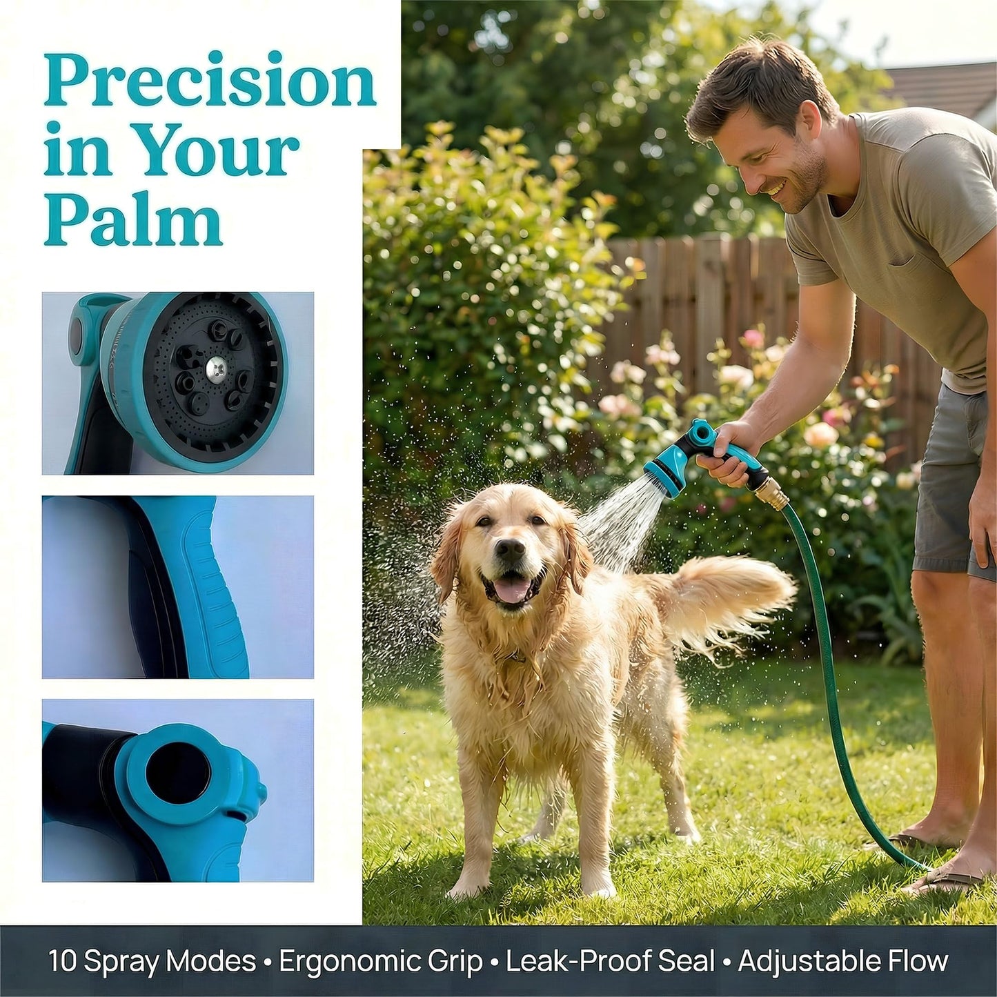 FXFOUCS Garden Hose Nozzle Sprayer-This High Heavy-Duty Spray Nozzle Offer 10 Watering Patterns for Watering Plants,Lawns &Gardens,Washing Cars,Household Cleaning and Showering Pets (Blue-dark)