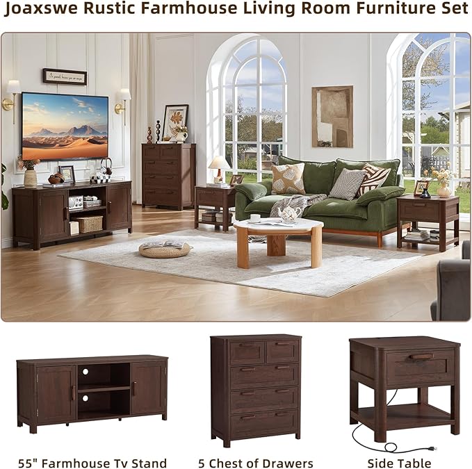 Joaxswe Farmhouse 55" Entertainment Center, Walnut Tv Stand