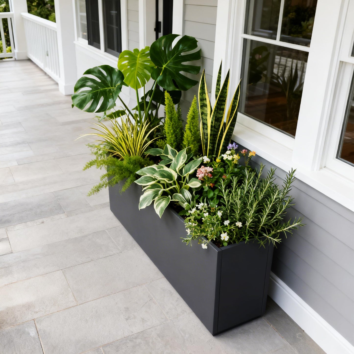 Worth Metal Rectangular Planter Box, 36"x12"x16" Matte Black Planter with Insert Shelf & Drainage Holes, Low Profile Plant Box for Patio, Garden, Deck, Easy to Install