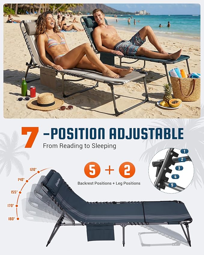 KingCamp Lounge Chair with face Hole, 400LBS Tanning Chairs