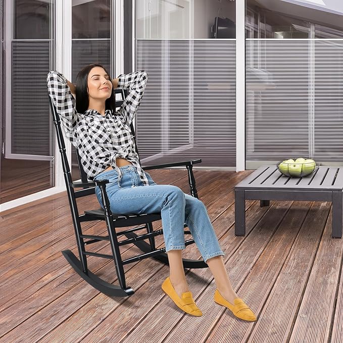 VINGLI Wooden Rocking Chair Outdoor, Patio Rockers
