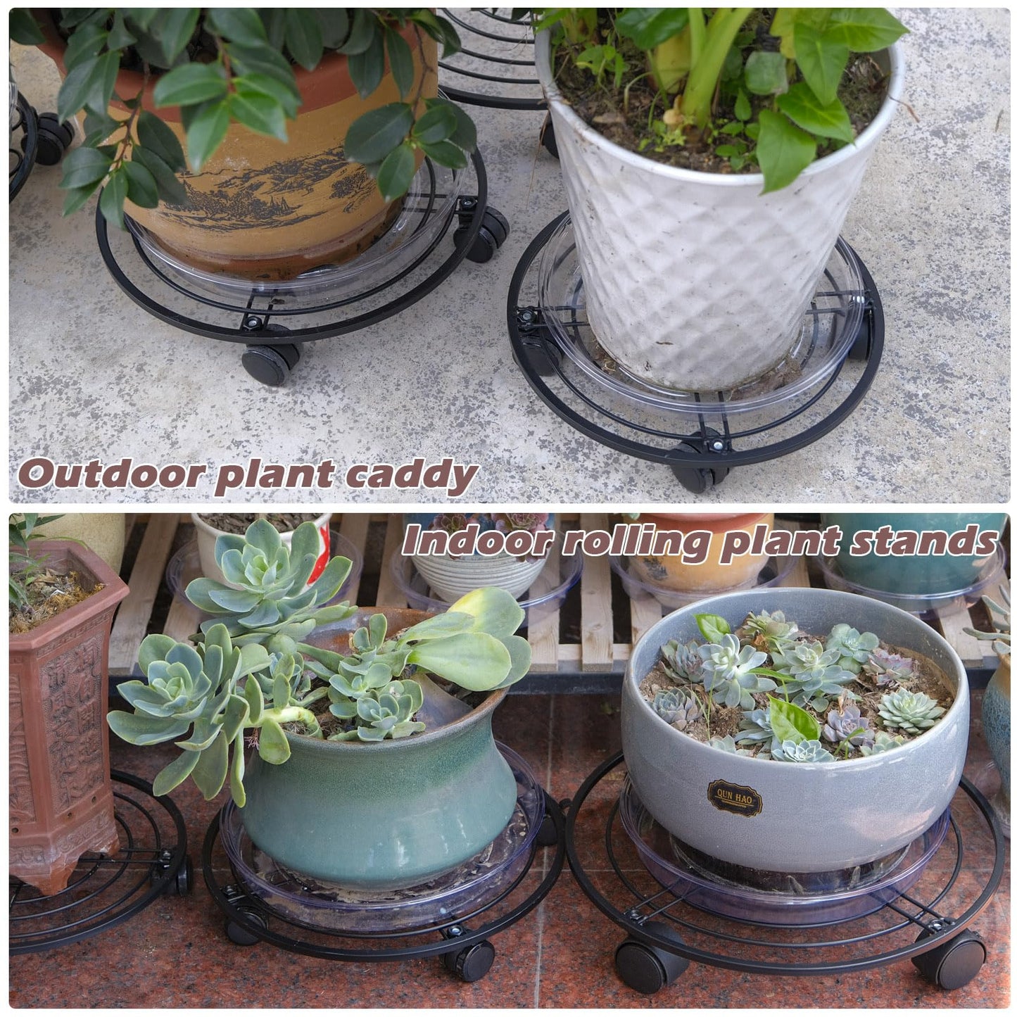 5 Packs 13.5" Metal Plant Caddy with Wheels Large Rolling Plant Stands Indoor Wheeled Plant Dolly Heavy-duty Planter Mover Roller Base Outdoor GardenTrolley Cart Water-proof, Plant Saucers on Wheels