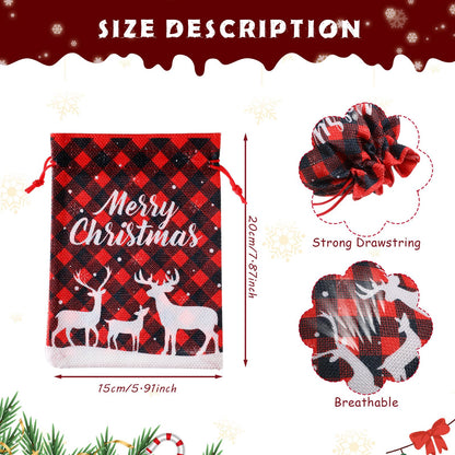 Shappy 16 Pcs Christmas Burlap Bags with Drawstrings, 6 x 8in Small Christmas Gift Bags Baskets for Xmas Presents Holiday Party Favors Supplies, Mini Linen Treats Candy Sacks(Buffalo Plaid)