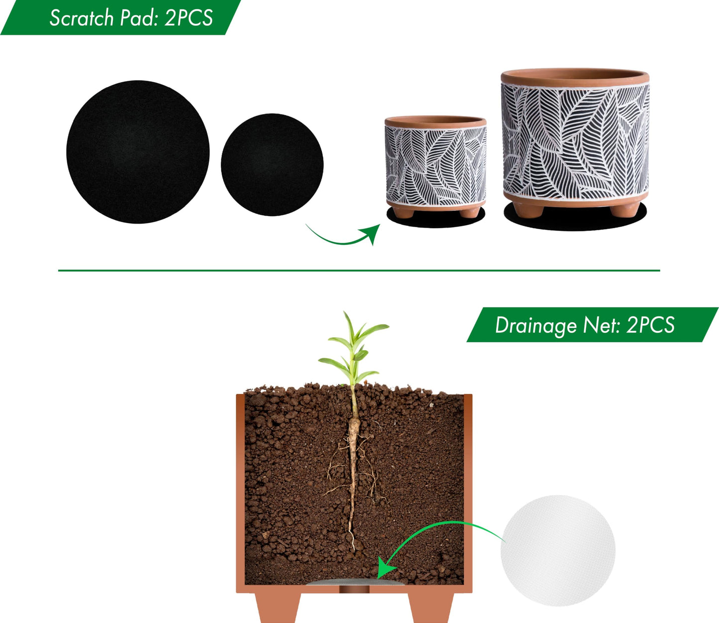 D'vine Dev Set of 2 Terracotta Planter Pots, 4 Inch & 6 Inch, Design Plants Pot with Drainage Hole, Monsoon Jungle, Terracotta/Black, 31-953-H-2