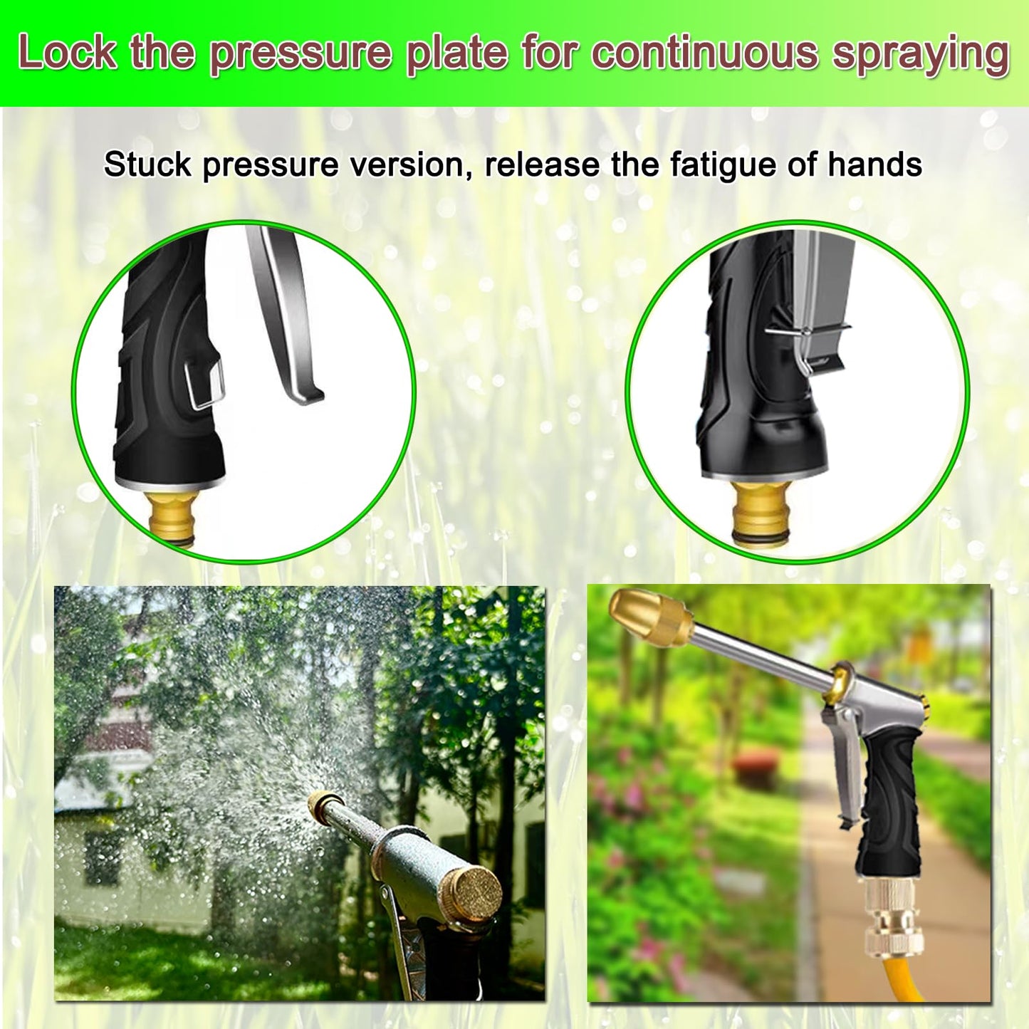 VNEIRSHAH Heavy garden hose nozzle - adjustable spray mode high-pressure rotary spray gun, brass nozzle, anti slip grip and quick connector, suitable for lawn, plants, car washing, pets