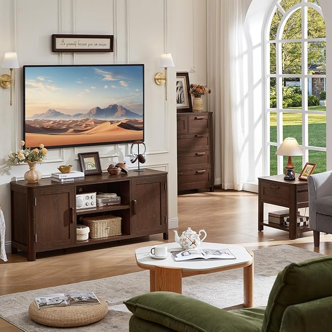 Joaxswe Farmhouse 55" Entertainment Center, Walnut Tv Stand