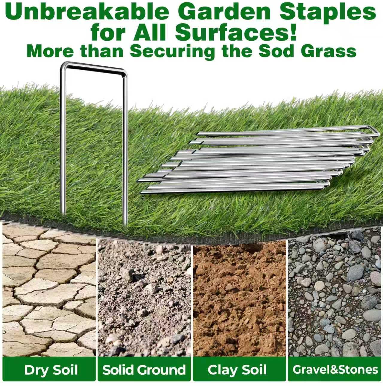 AMAGABELI GARDEN & HOME 4 Inch 200 Pack Galvanized Landscape Staples 12 Gauge Anti-Rust Heavy Duty Garden Staples Plant Cover Stakes U-Shaped Sod Pins Ground Fence Stakes for Weed Barrier Fabric