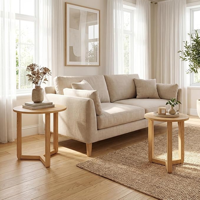 Tangkula Round Nesting Coffee Table Set of 2, Farmhouse End Tables
