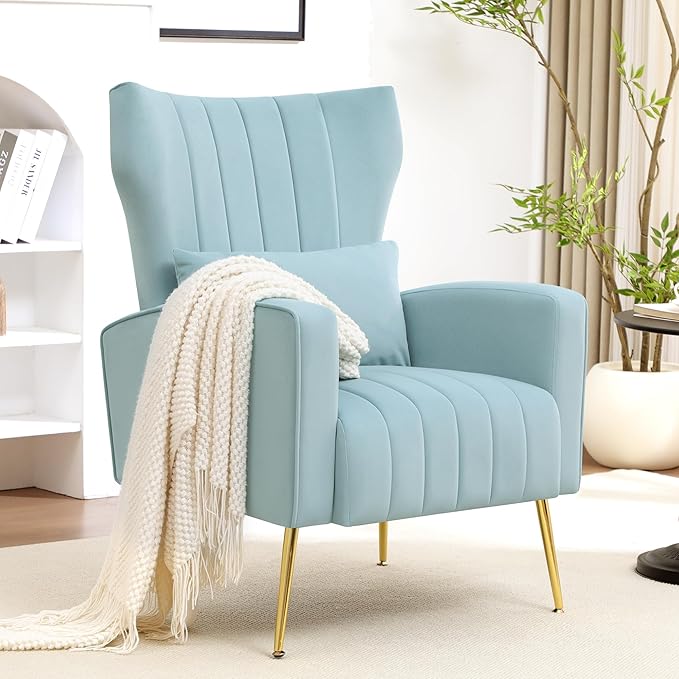 Modern Accent Chairs Set of 2 Upholstered Living Room Chairs, High Back Arm