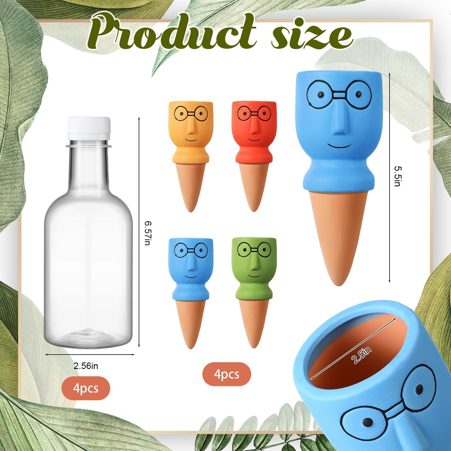 Cinnvoice 4 Sets Terracotta Watering Spike Plant Self Watering Devices with 12 oz Plastic Wine Bottles for Vacation Slow Release Irrigation System Plant Easy Waterer Device for Garden Accessories
