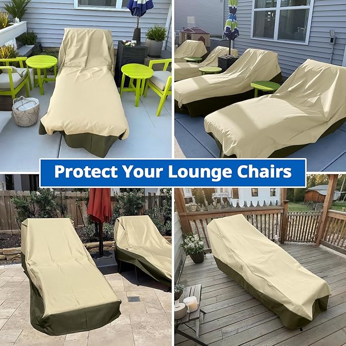 SunPatio Chaise Lounge Cover Outdoor Waterproof, Heavy Duty 2 Pack Patio Lounge