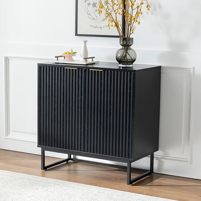 EYYTHUNG Fluted Cabinet with Storage, Sideboard Buffet Cabinet with Adjustable