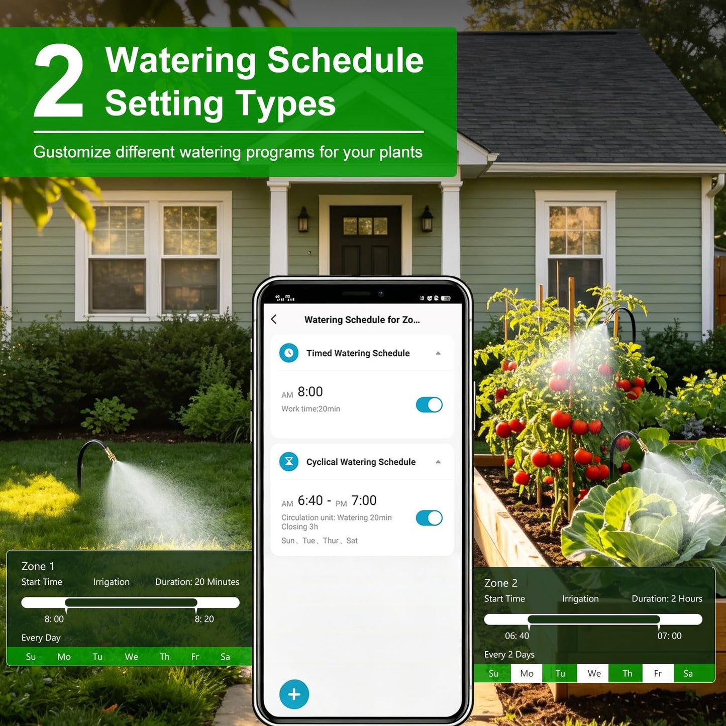 HEKIWAY 120FT Drip Irrigation System with WiFi Solar Water Timer, Automatic Garden Watering Kit with Dual Metal Tube Brass Connectors, 360° Adjustable Nozzles for Garden, Greenhouse & Lawn