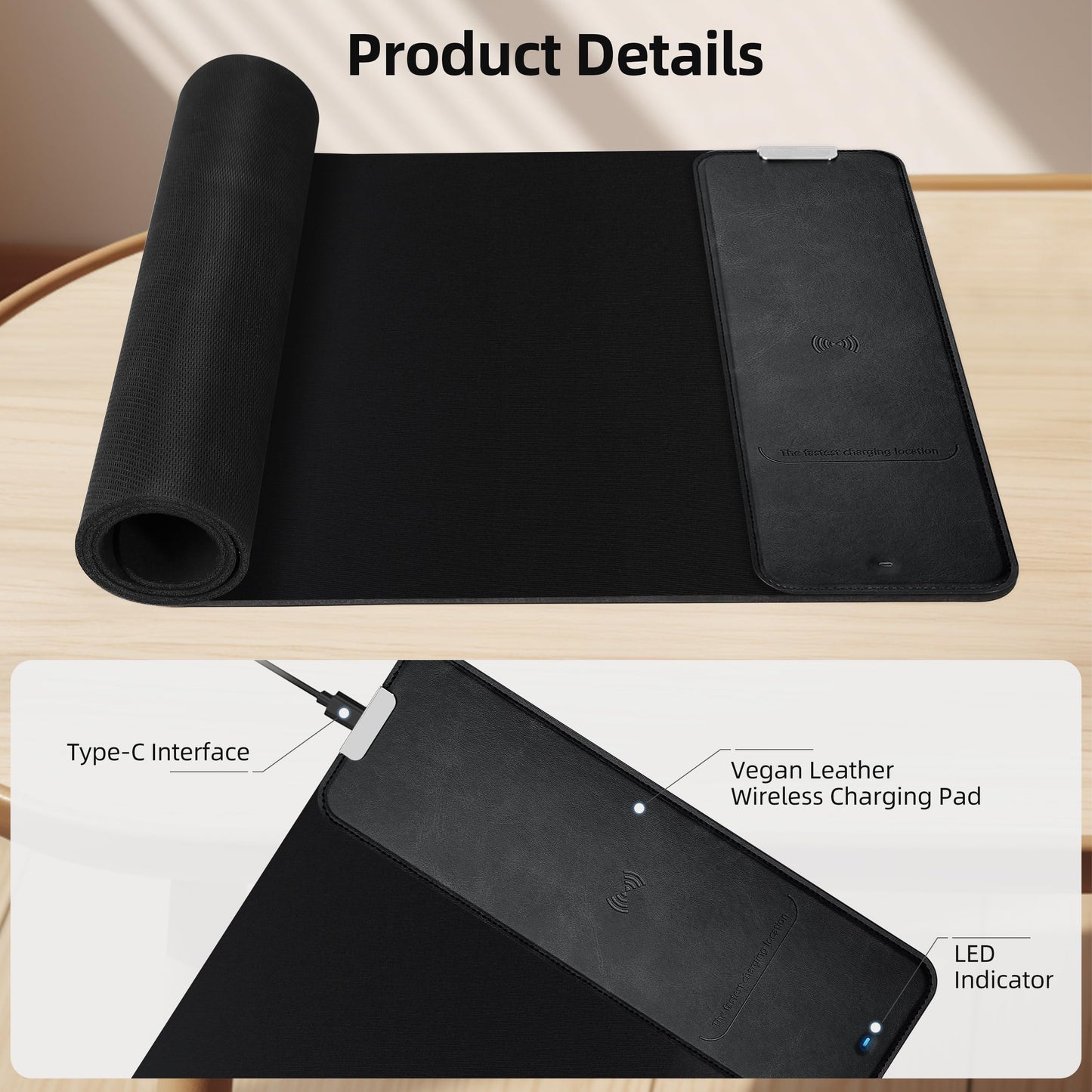 Gaming Mouse Pad, Wireless Charging Mouse Pad Gaming, 31.5"x11.8" Large RGB Desk Mat for Laptop/Computer/Keyboard, 9 Light Modes, Waterproof Smooth Surface, Non-Slip Base, Black