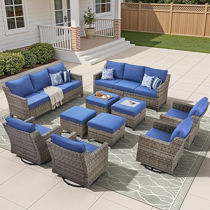 10 Piece Patio Furniture Set-High Back Outdoor Furniture Set Sectional Sofa