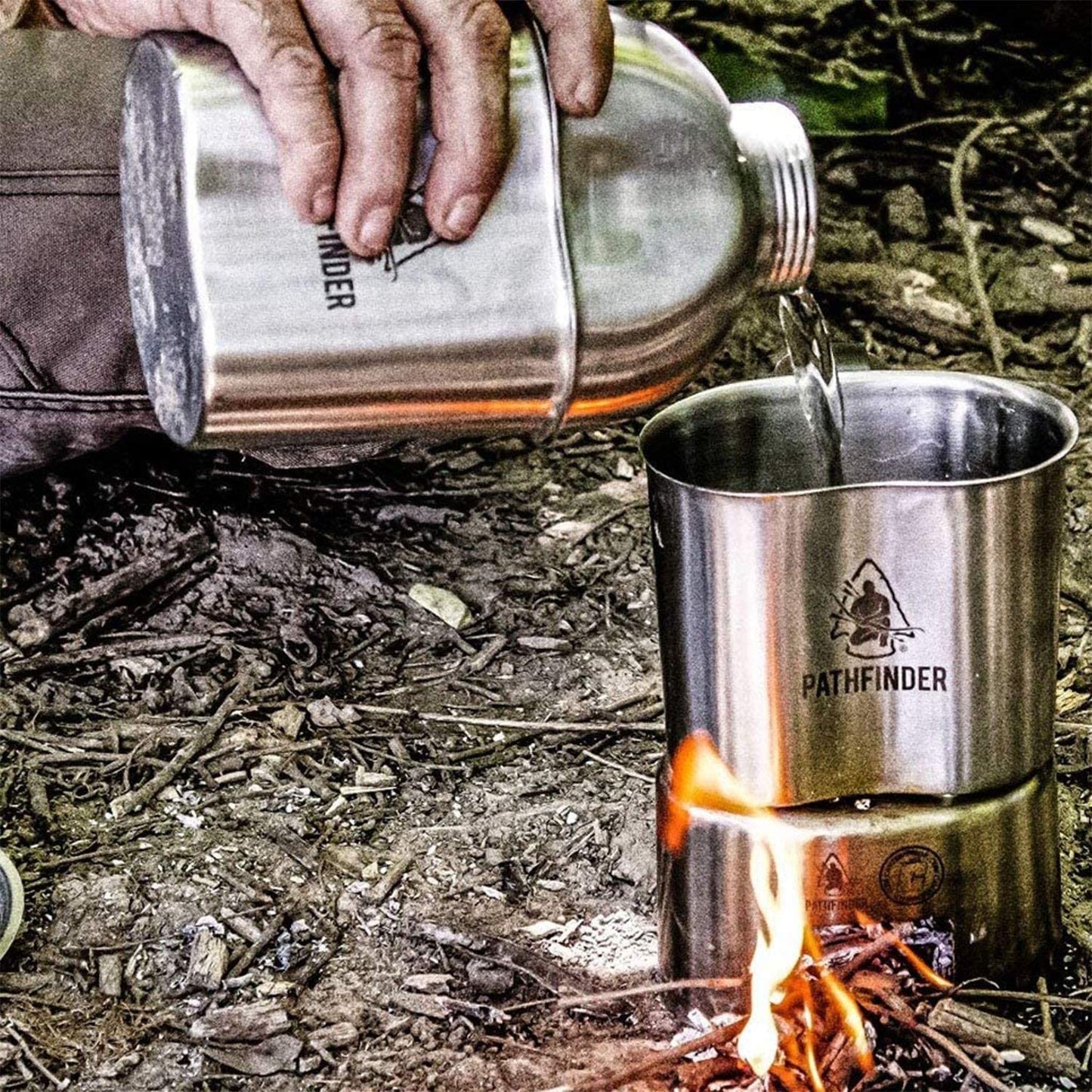 The Pathfinder School Metal Canteen Cooking Set - Survival Gear - Camping Essentials Mess Kit - Military Grade Outdoor Eating Kit - Hiking and Trail Cook Set