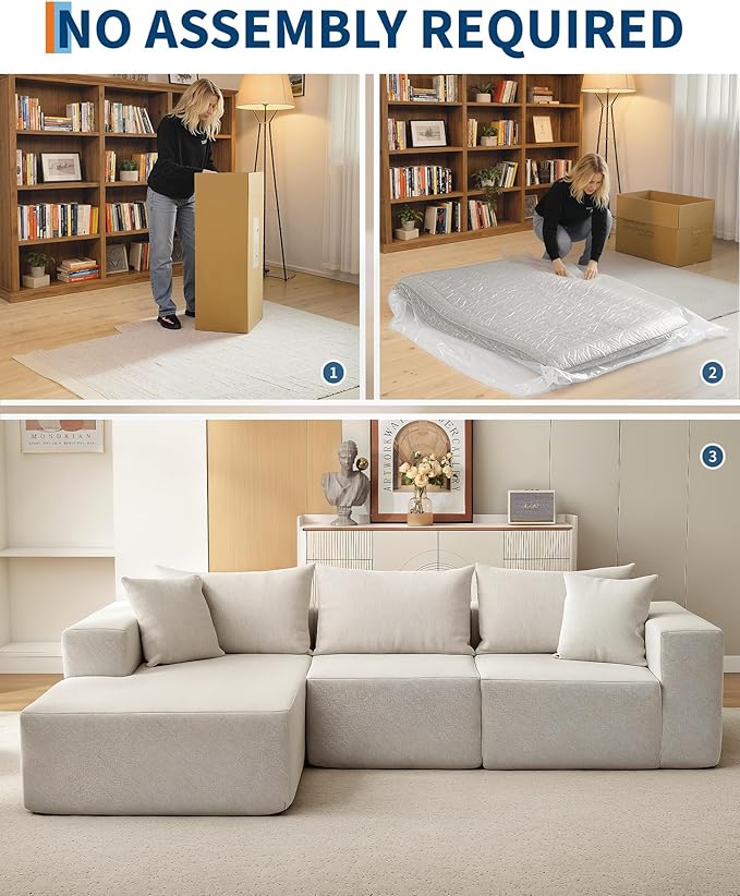 Corduroy Modular L Shape Sofa, Cloud Feel Compressed Sectional Couch