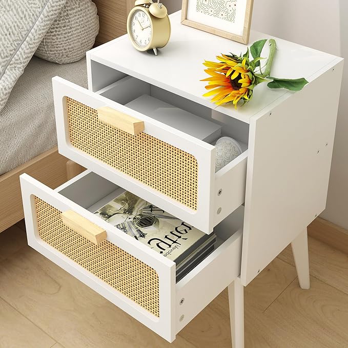 YAUKOMEL White Nightstand, Wood End Table, Side Table