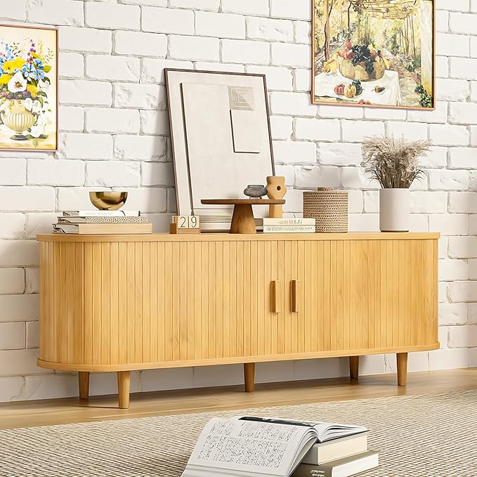 58" Mid Century Modern TV Stand, Wood TV Consoles