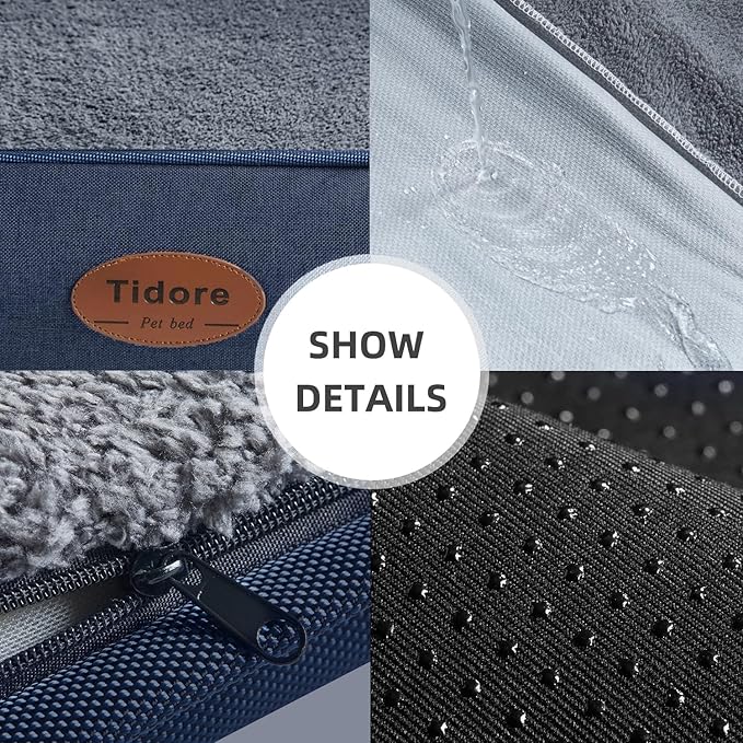 Tidore Orthopedic Dog Bed Medium Size Dog, Durable Egg Crate Foam Sofa Dog Bed with Washable Removable Cover, Waterproof Lining, Pet Beds for Medium Dogs, Navy