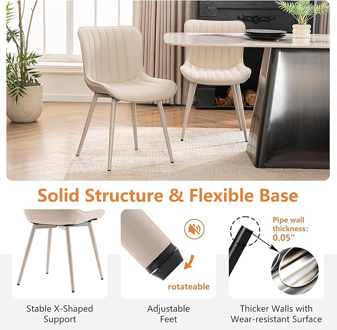 YOUNUOKE Mid-Century Modern Dining Chairs Set of 2, Cream PU Leather