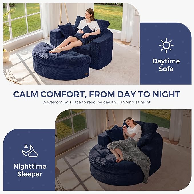 MAXYOYO Oversized Round Chaise Lounge Sofa, Upholstered Lounge Chair