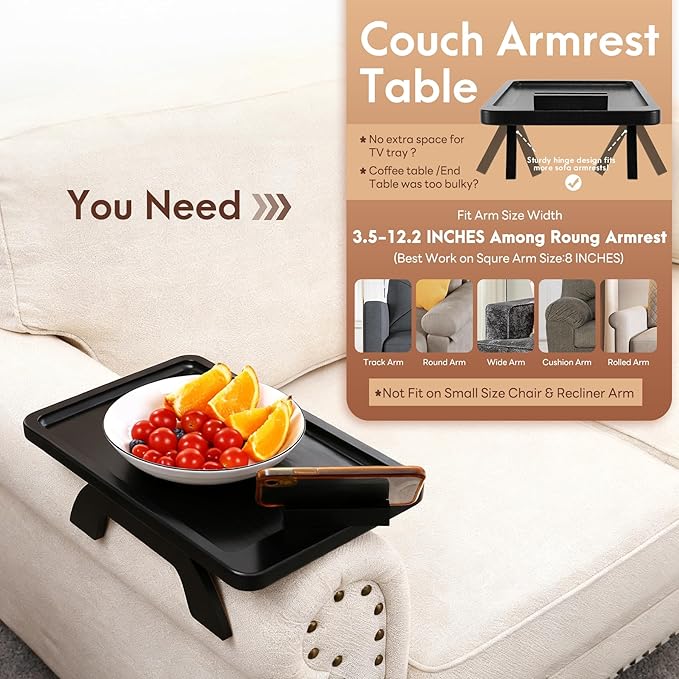 SINWANT Couch Arm Table, Bamboo Clip On Side Table Tray, Foldable Sofa Arm Tray