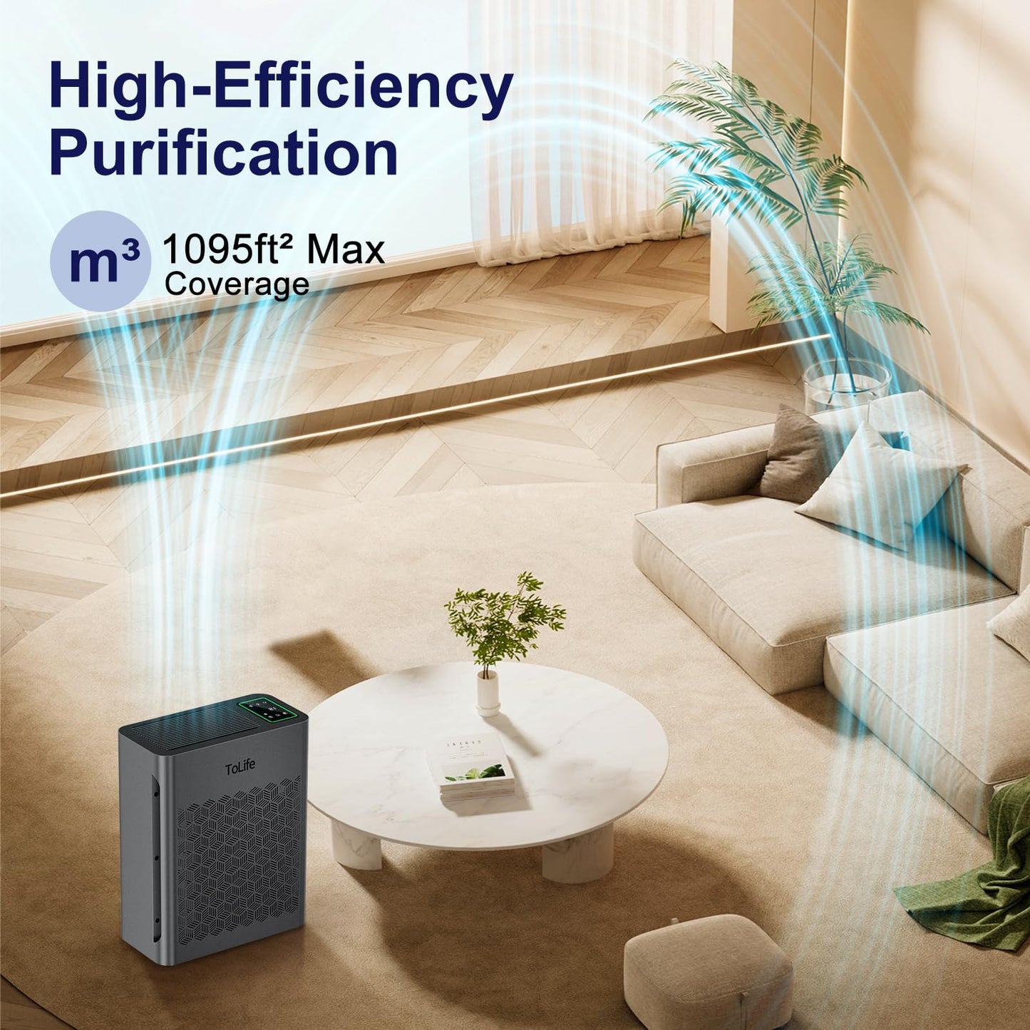 Tolife Powerful Air Purifiers for Home Large Room Up to 2000 Ft²Pets with Washable Filter, Sleep Mode, Timer, HEPA Filter Pet Air Purifier for Bedroom,White