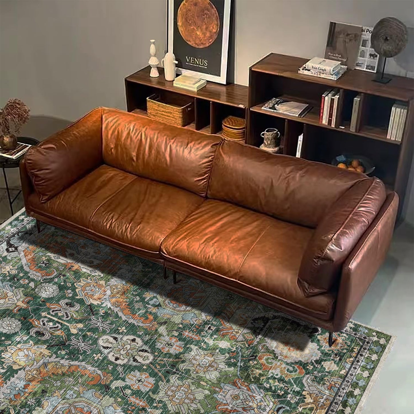 RUGSURE Washable Area Rugs - Perfect for Living Room, Bedroom, Kids Room, Nursery - Stain & Water Resistant Non-Slip, Pet & Child Friendly, Vintage Tribal Area Rugs (Green, 4' x 6')