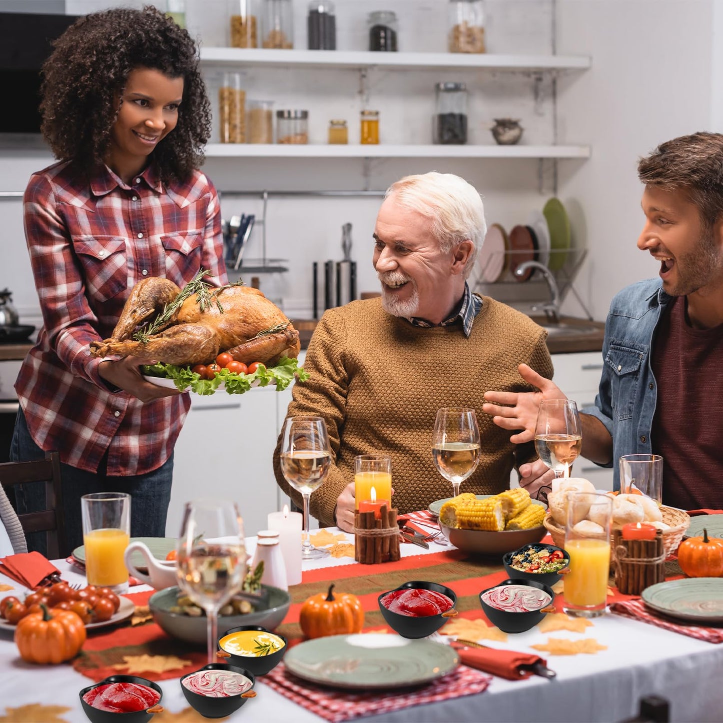 Kolewo4ever 12 Pieces Thanksgiving Bowls Pumpkin Bowl 6 Ounces Ramekins Small Pumpkin Shaped Bowls Dinnerware Decoration for Fall Thanksgiving Serving Dip, Sauce, Condiments,Snack (Black)