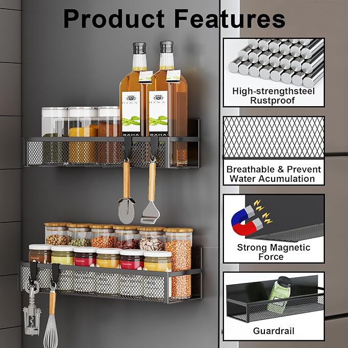 Aufworld Magnetic Spice Rack for Refrigerator, 6 Pack Magnetic Shelf, Fridge
