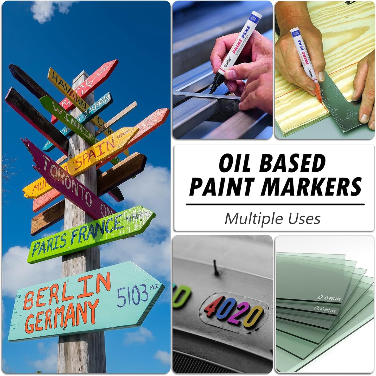 White & Black Paint Markers, 8 Pack Oil-Based Waterproof Quick Dry and Permanent Paint Pen Set for Rocks Painting, Wood, Plastic, Canvas, Glass, Mugs, Metal, Tire, Stone, DIY Craft